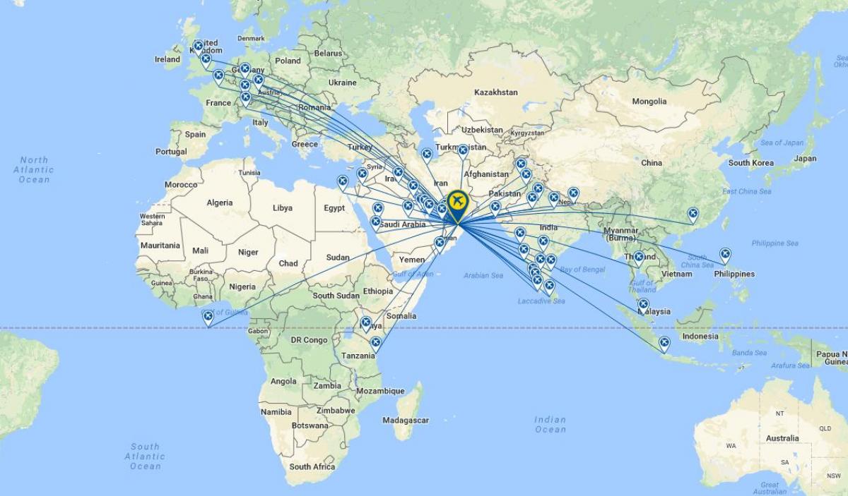 Omāna gaisa lidojuma maršruta karte