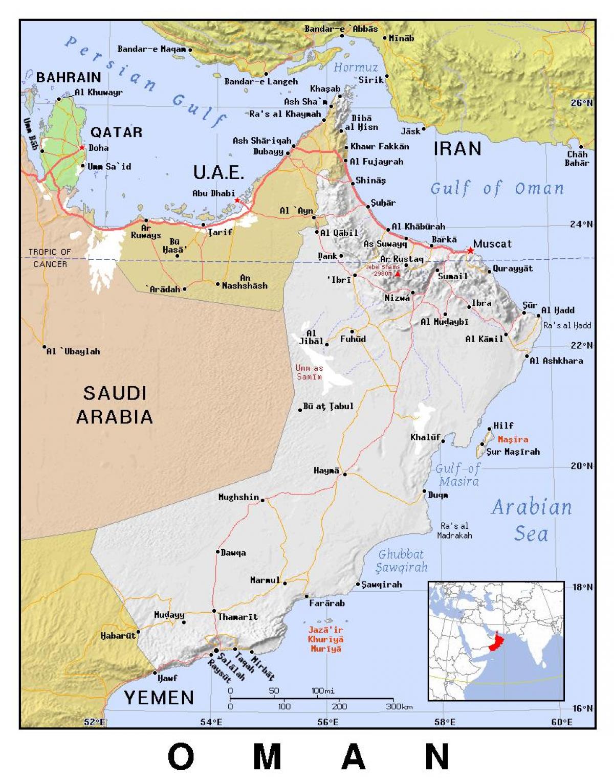 karte Omāna politisko